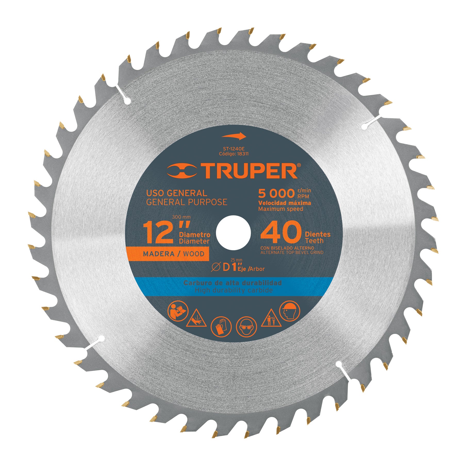 Disco sierra 12" para madera, 40 dientes centro 1", Truper