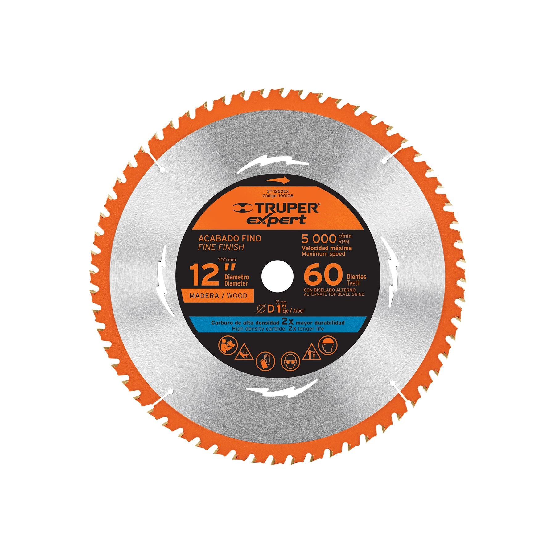 Disco sierra 12" para madera, 60 dientes centro 1", Expert