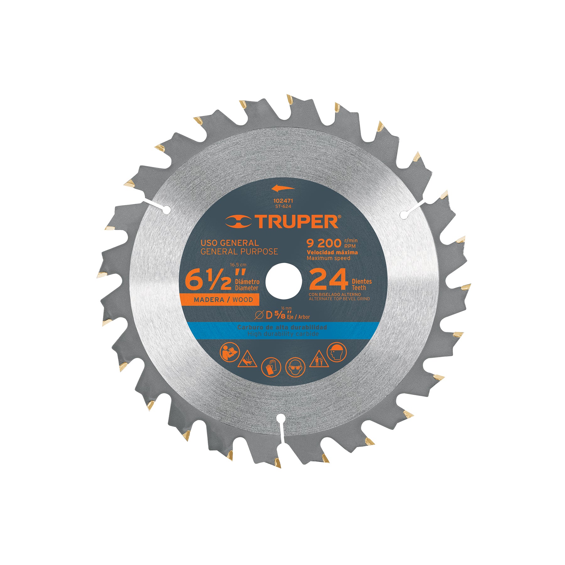 Disco sierra 6-1/2" para madera, 24 dientes con centro 5/8"
