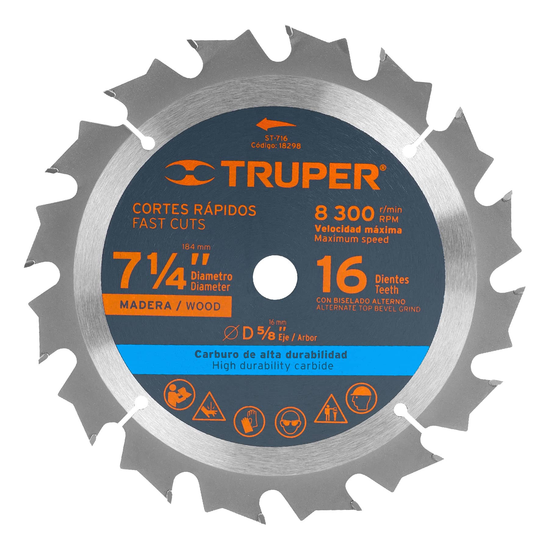 Disco sierra 7- 1/4" para madera, 16 dientes centro 5/8"