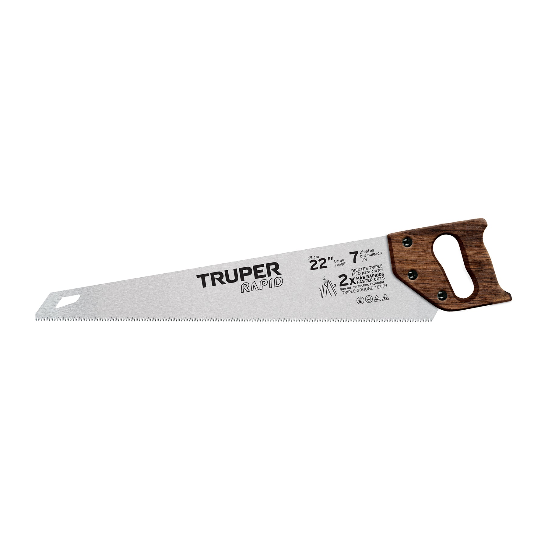 Serrucho Rapid 22", 7 DPP, mango de madera, Truper