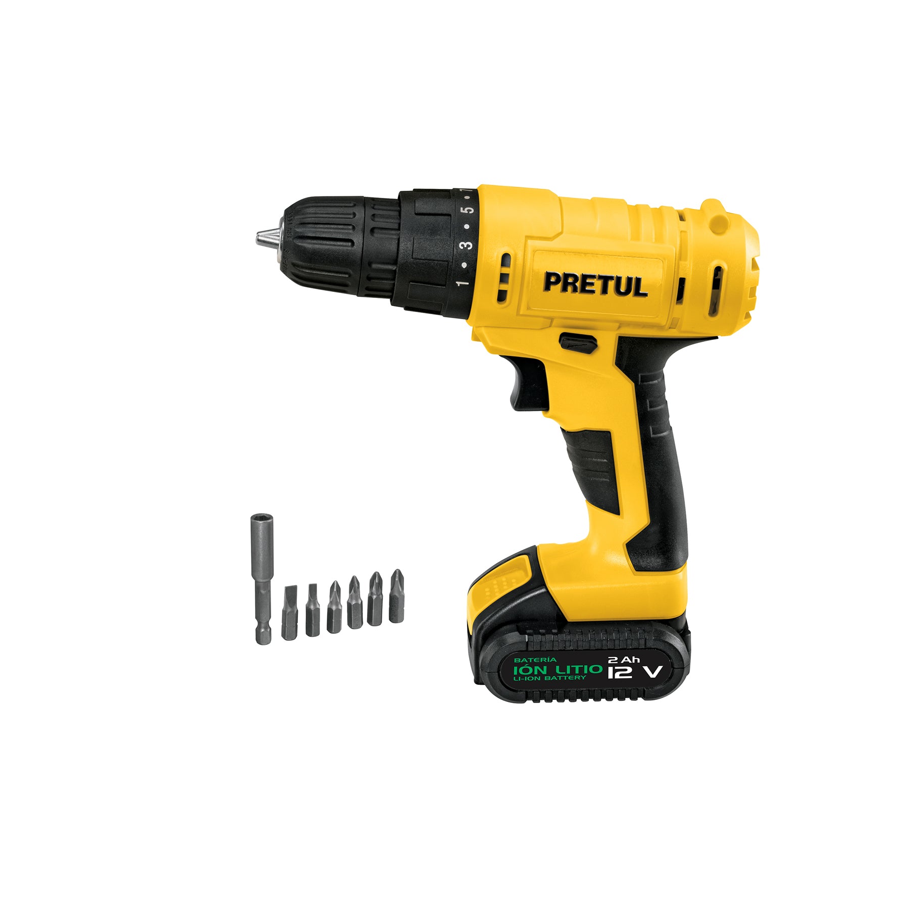 Taladro 3/8", 12V, 1 batería 2Ah, Pretul
