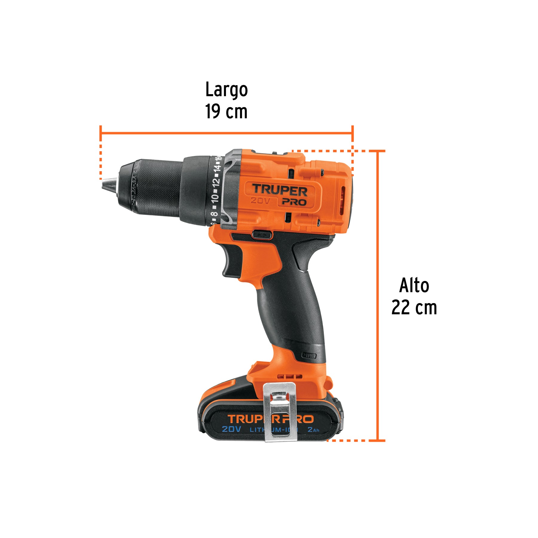Taladro inalámbrico 1/2", 20V, 1 batería 2Ah, PRO