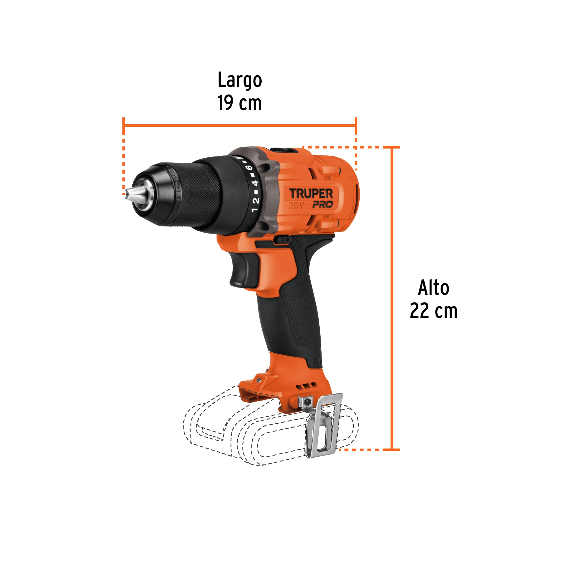 Taladro inalámbrico 1/2", 20V, sin accesorios, PRO
