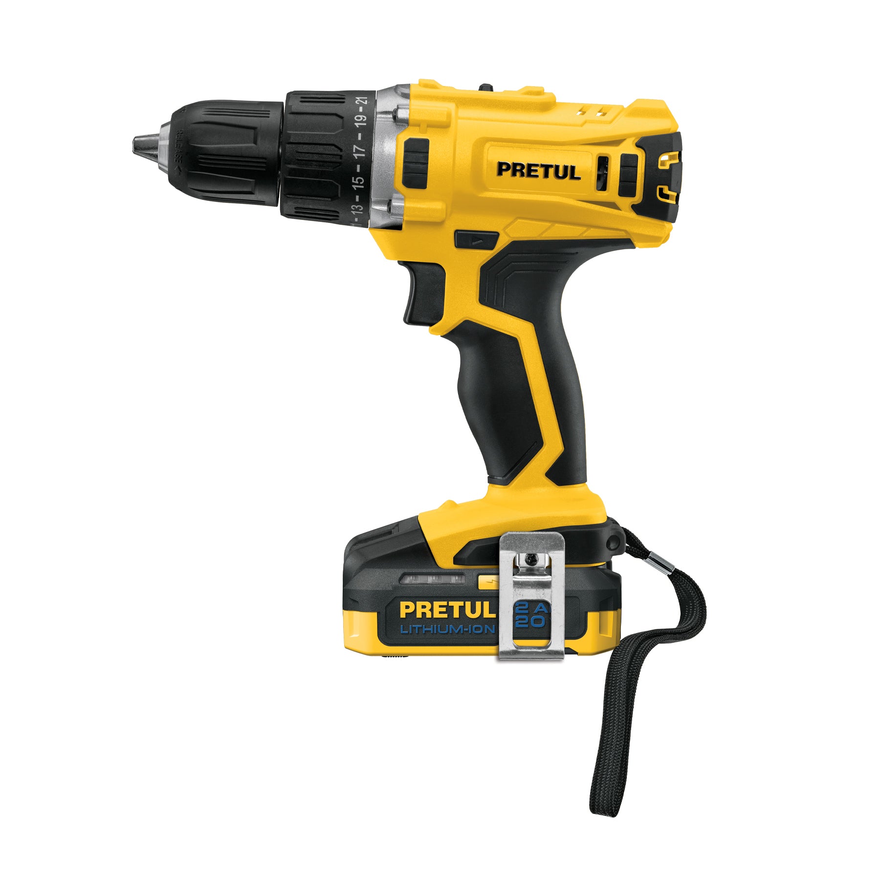 Taladro 1/2", 20V, 1 batería 2Ah, Pretul