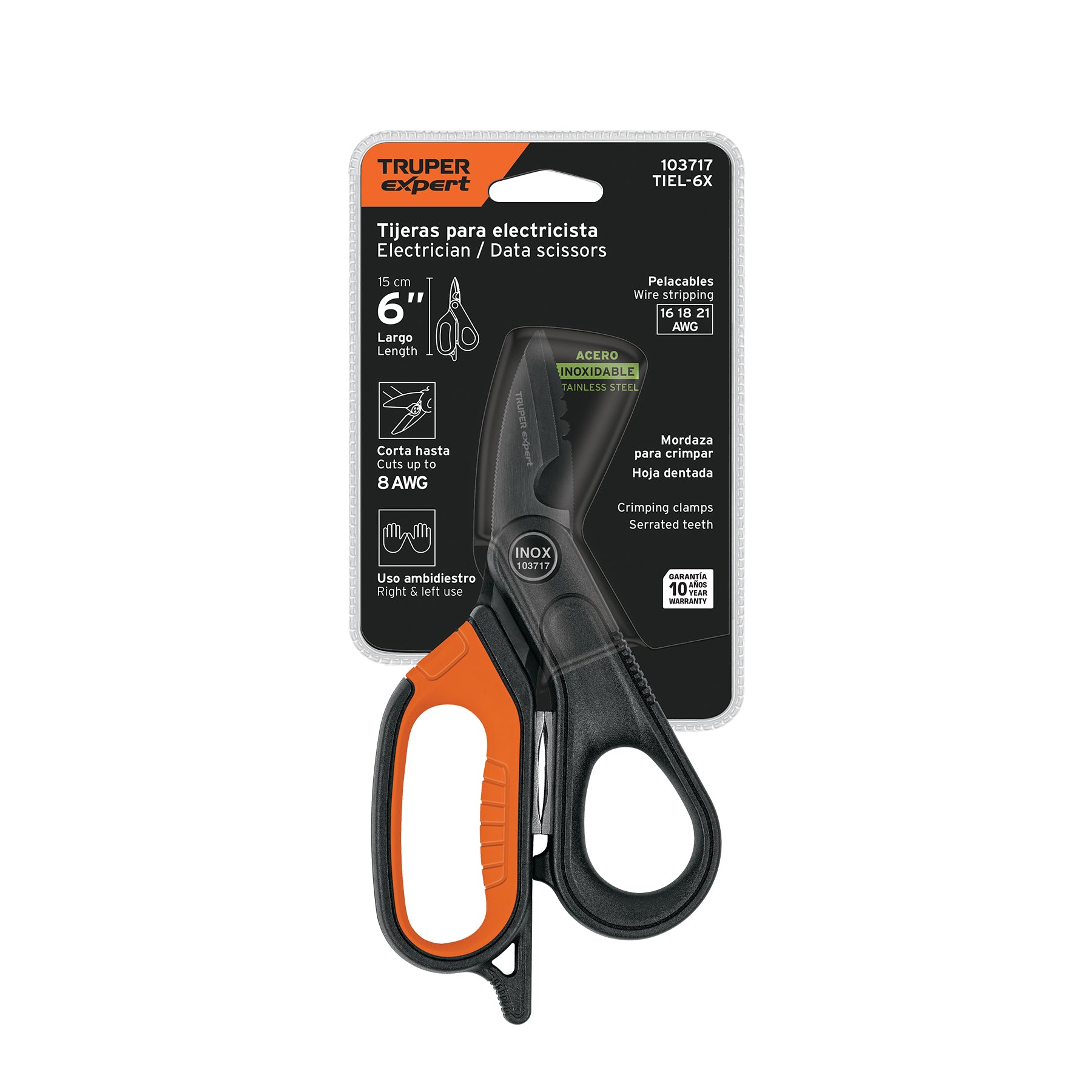 Tijera para electricista, 6", acero inox, oxido negro, Expert