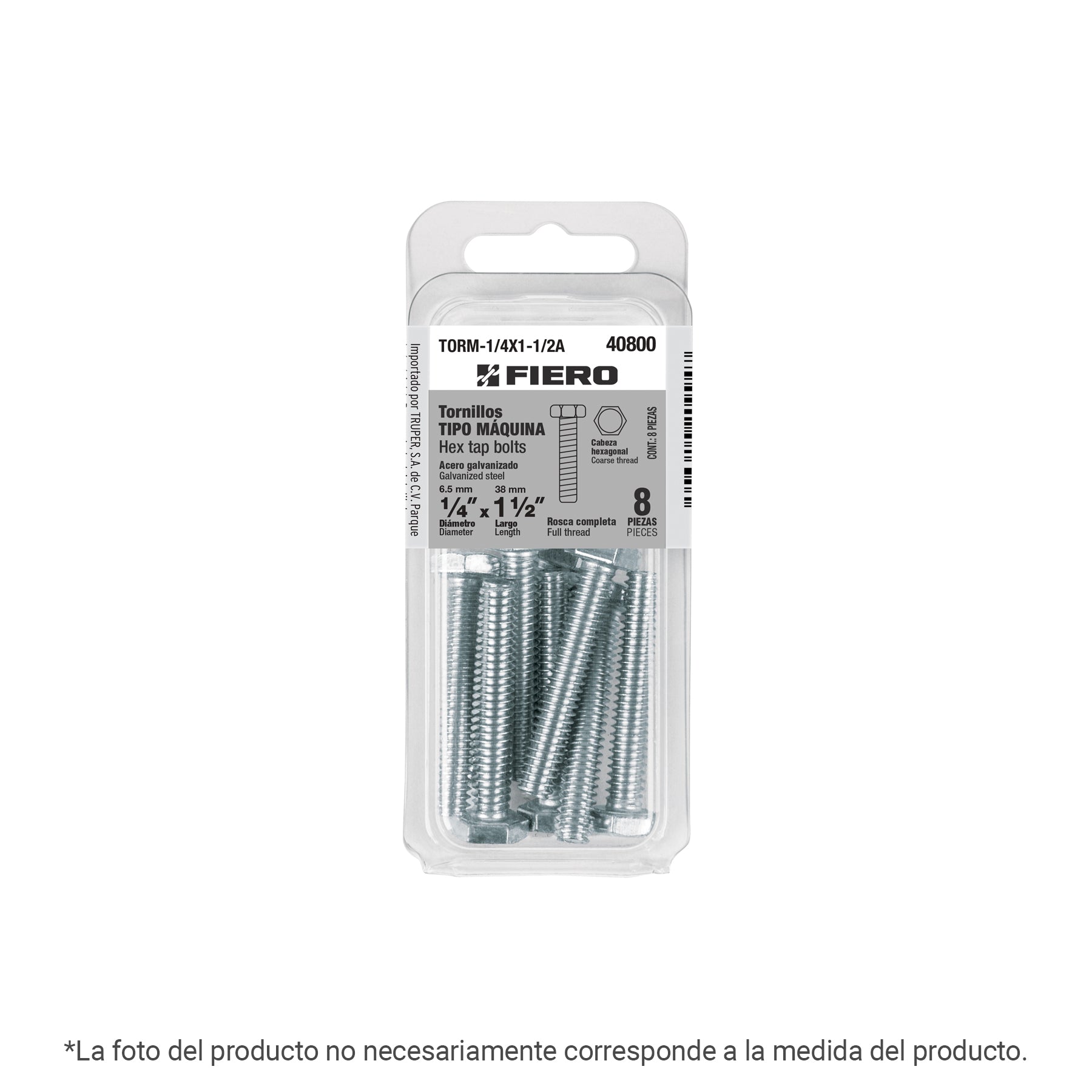 Blíster con 4 tornillos 3/8" x 1-1/2" tipo máquina, Fiero