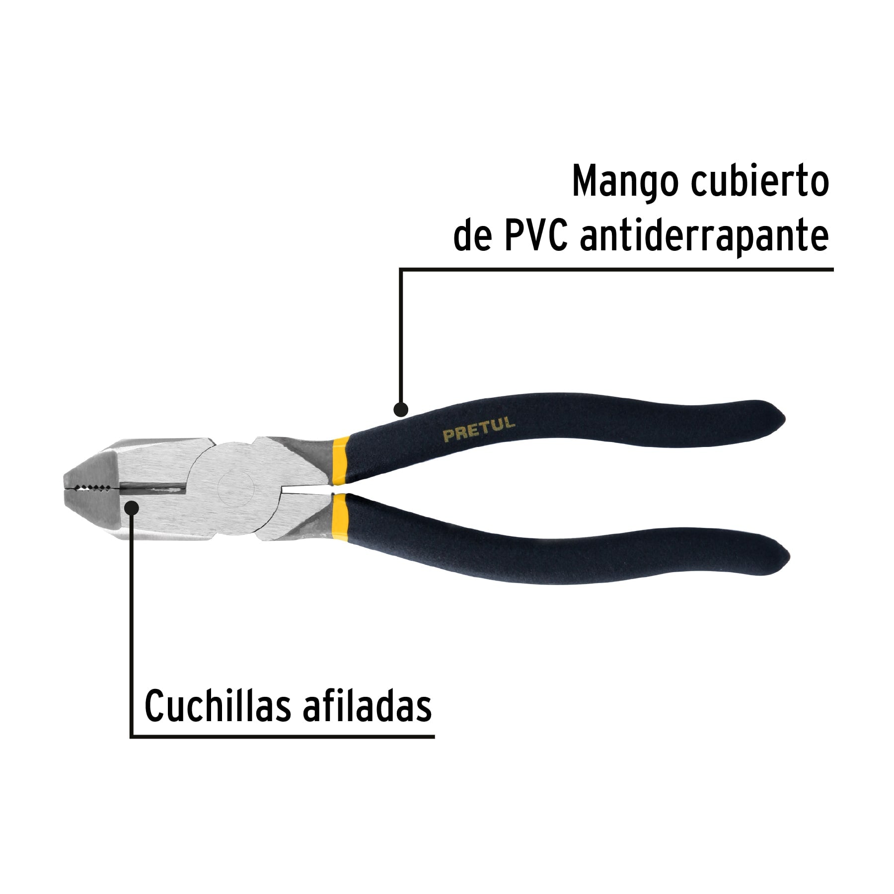 Pinza para electricista 8" uso rudo, mango de PVC, Pretul