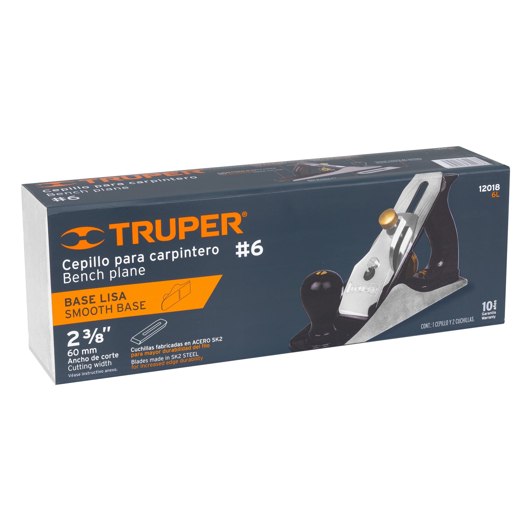 Cepillo para carpintero #6 base lisa, Truper