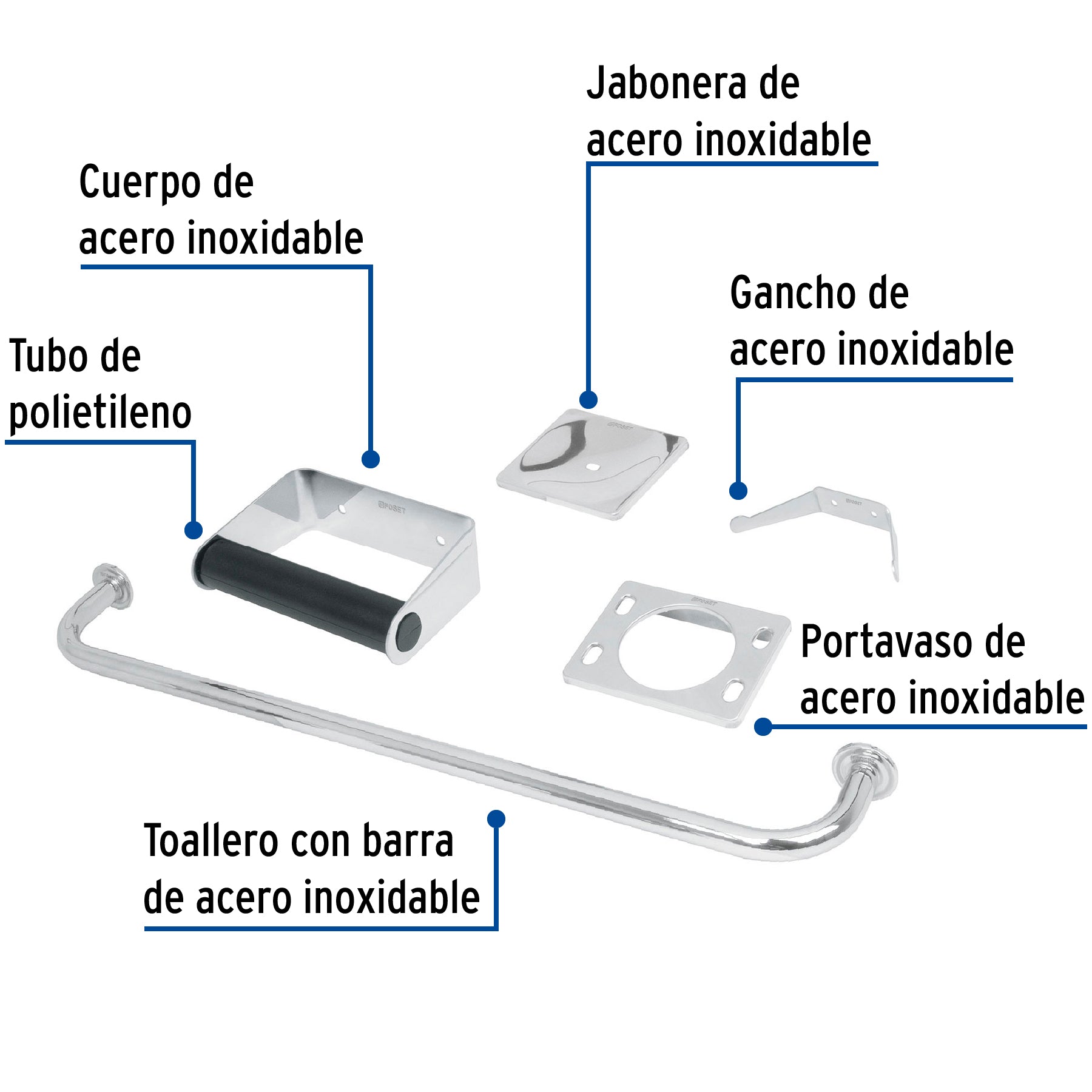Juego de 5 accesorios para baño, acero inoxidable, BASIC