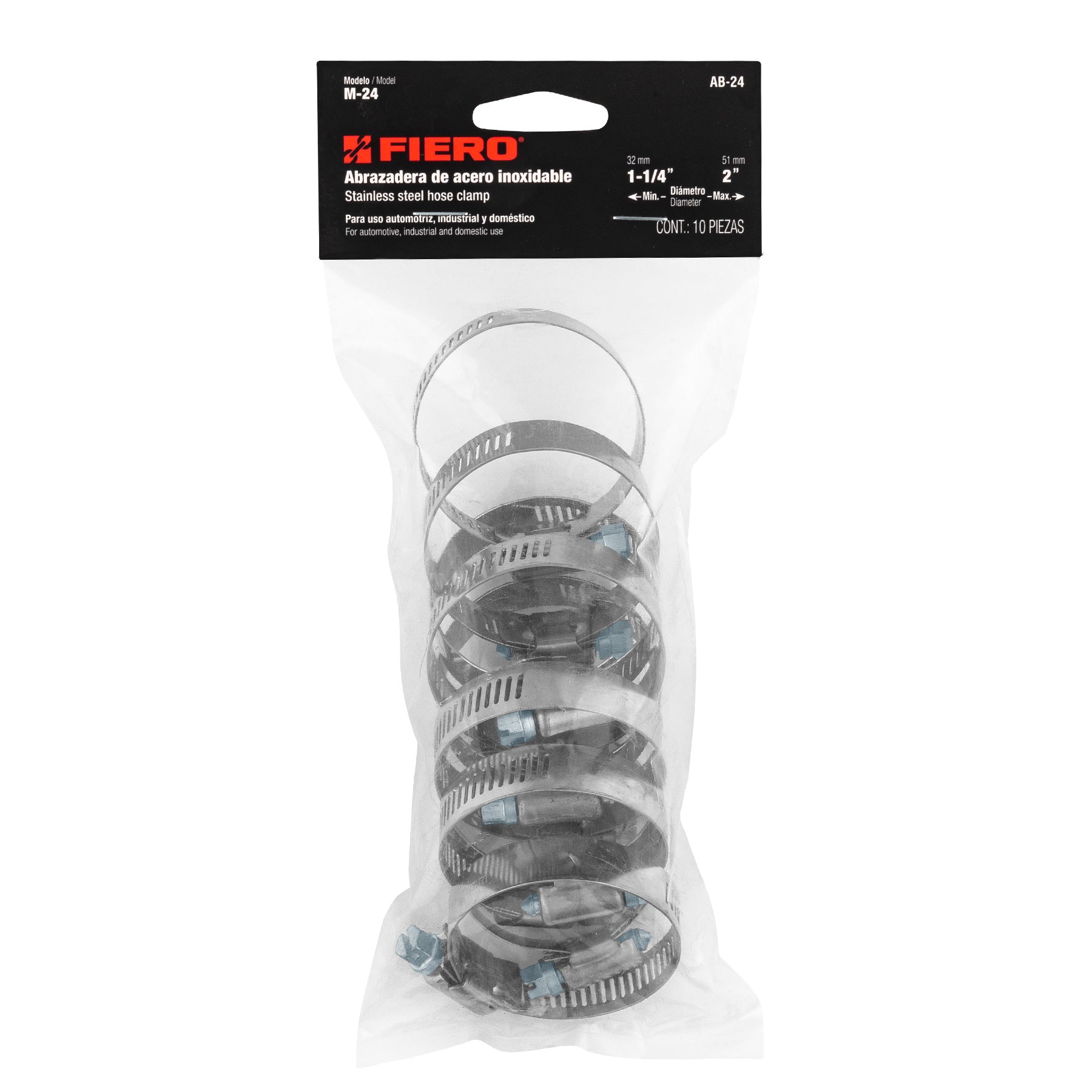 Bolsa con 10 abrazaderas sin fin reforzadas # 24, 1-1/4 - 2"