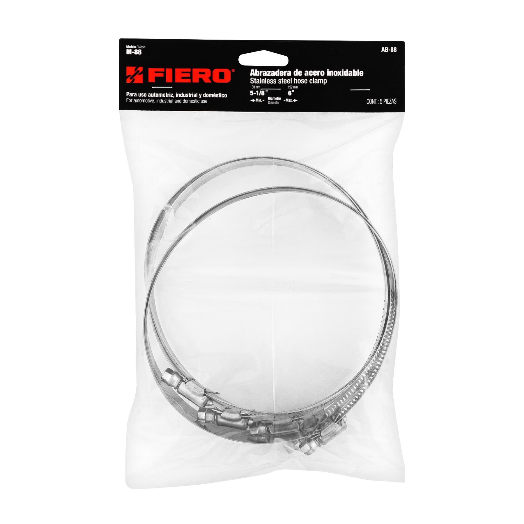 Bolsa con 5 abrazaderas sin fin reforzadas #88, 5-1/8 - 6"