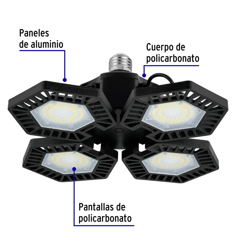 Luminario de LED 100 W,  aluminio con 4 paneles abatibles