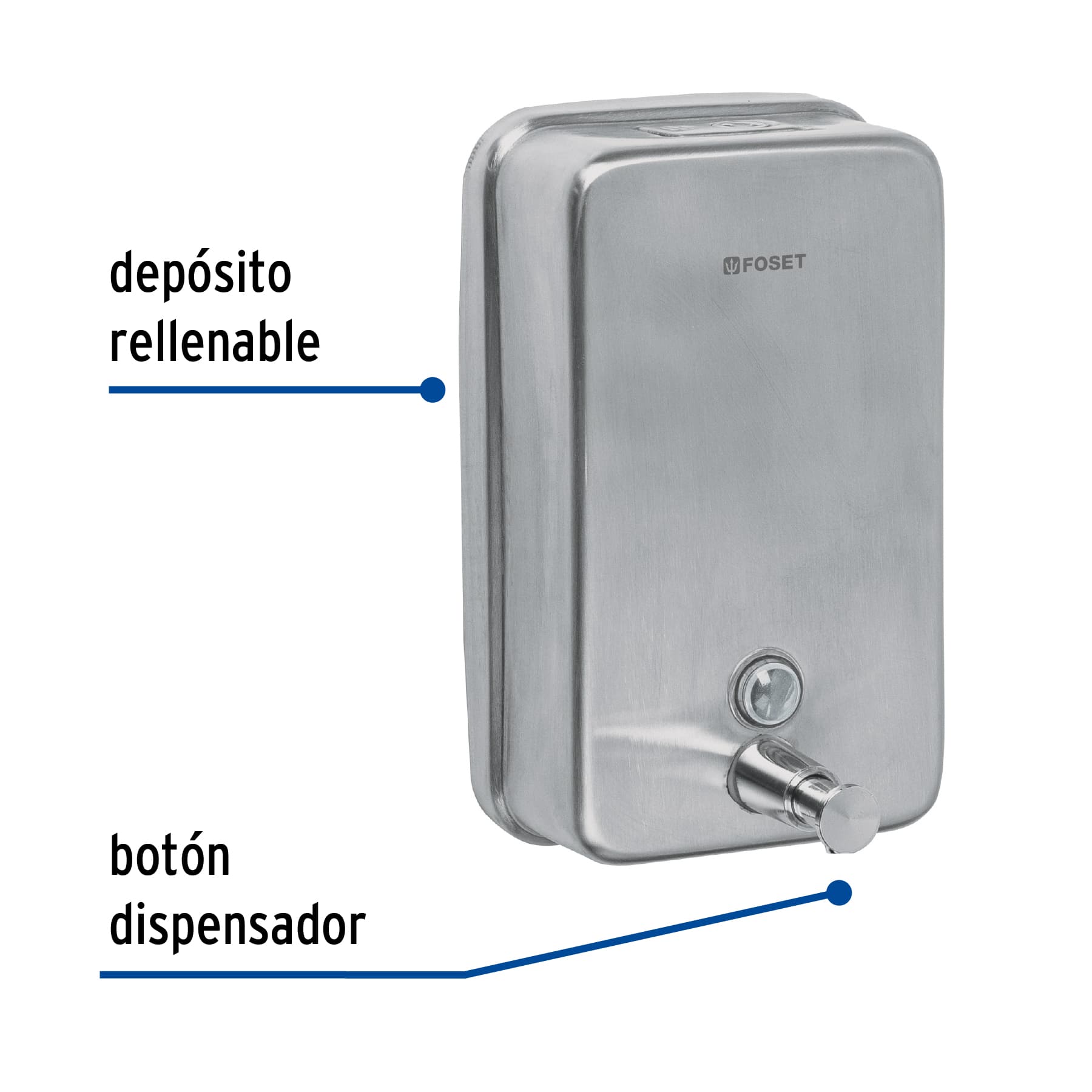 Dosificador de acero inoxidable para jabón líquido, Foset