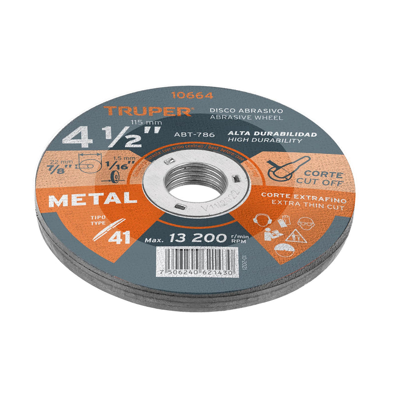Disco de 4-1/2" para corte de metal,  tipo 41,  Truper