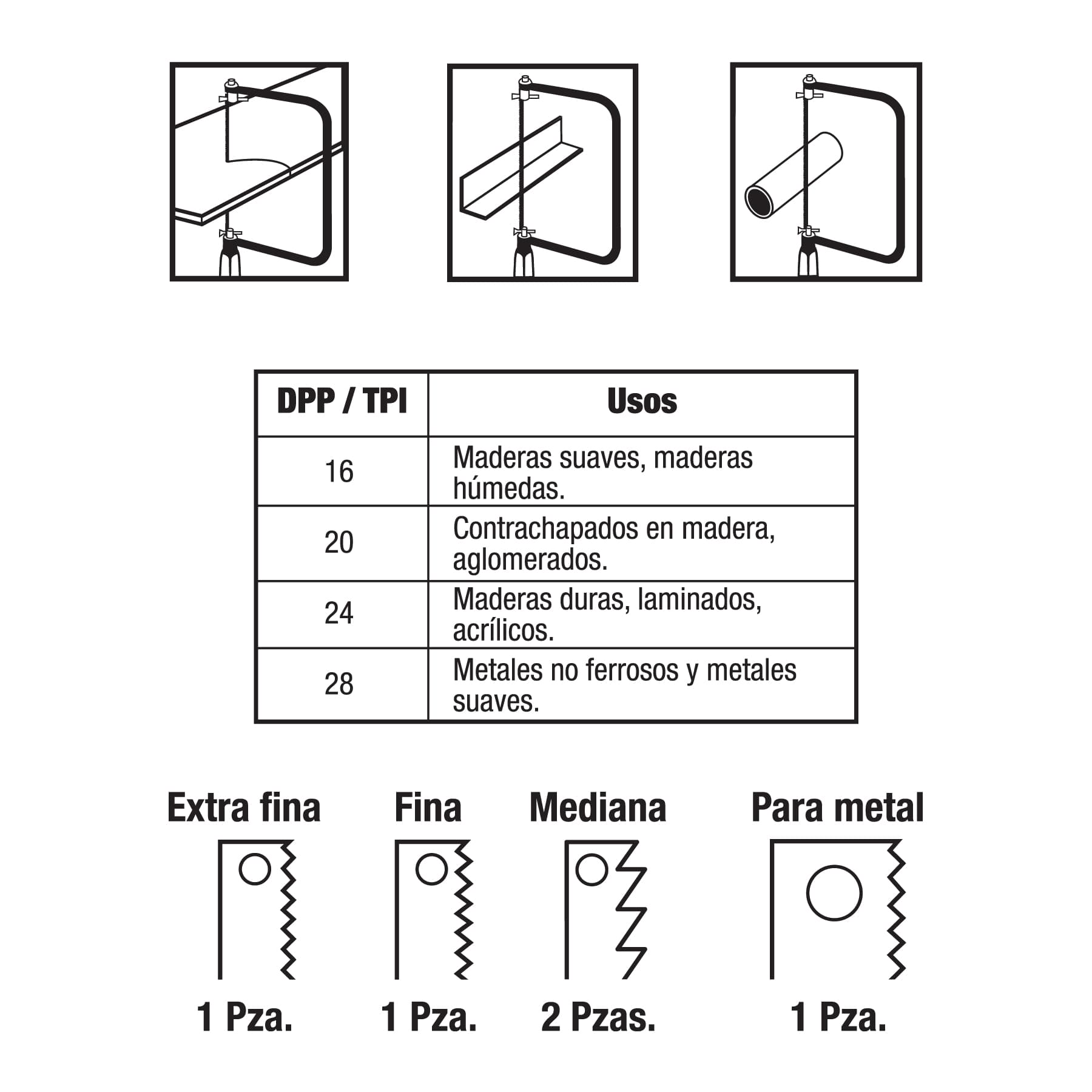 Arco calador con 5 seguetas de 6-1/2", Pretul