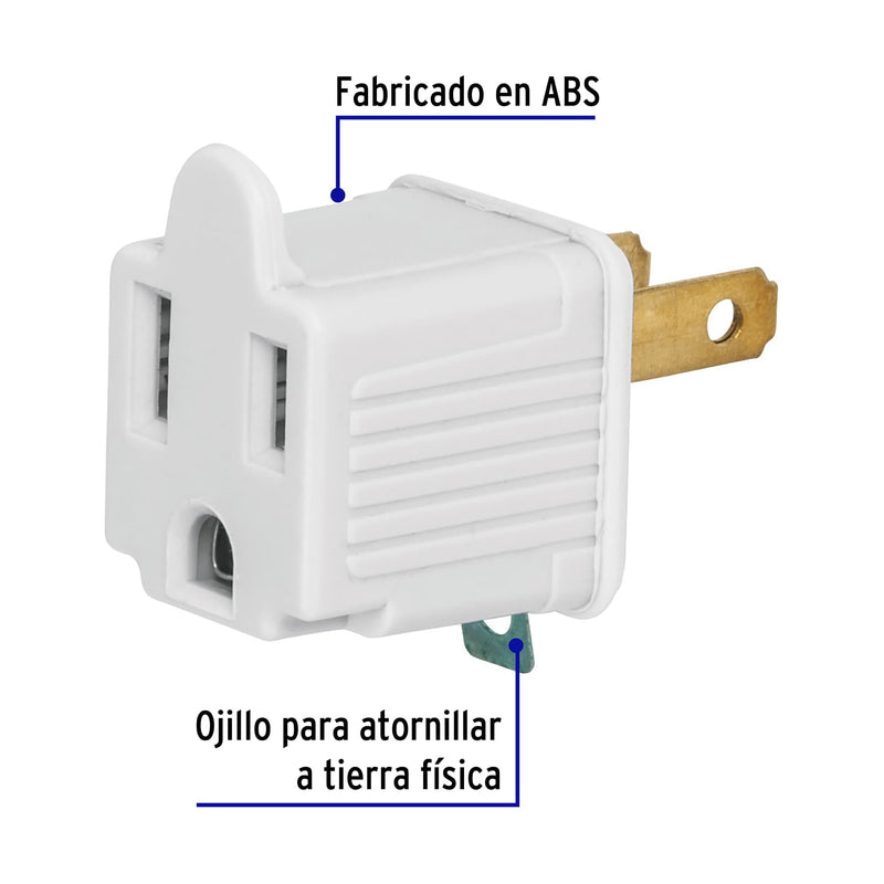 Adaptador 3 a 2,  blanco,  a granel,  Volteck