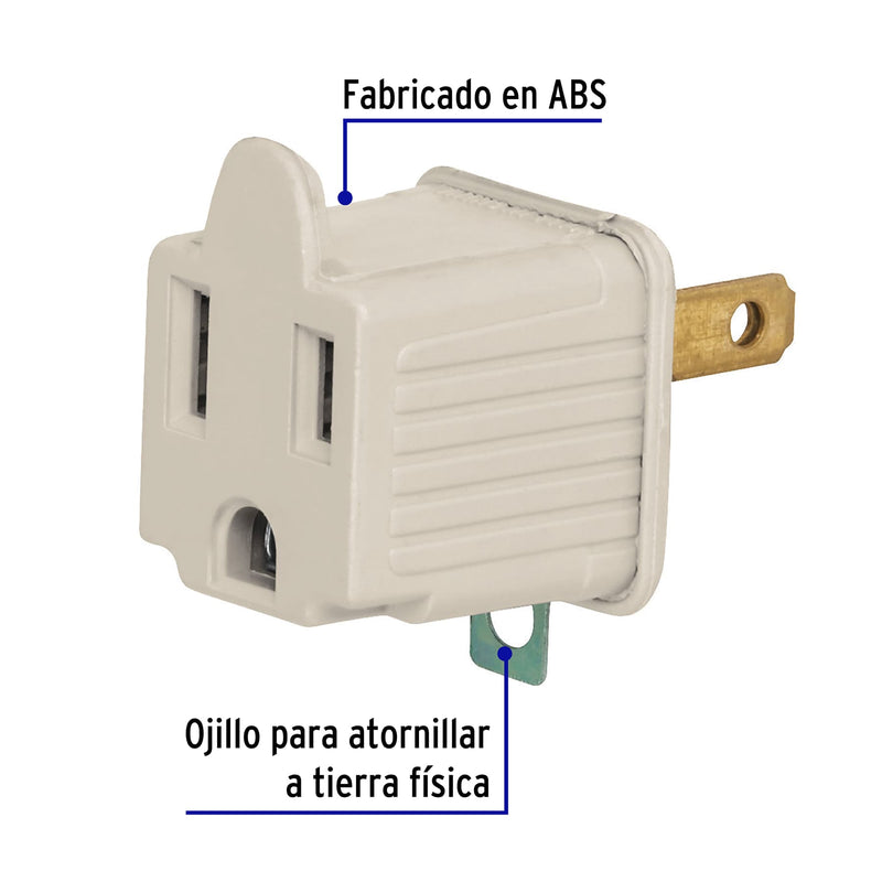Adaptador 3 a 2,  gris,  a granel,  Volteck