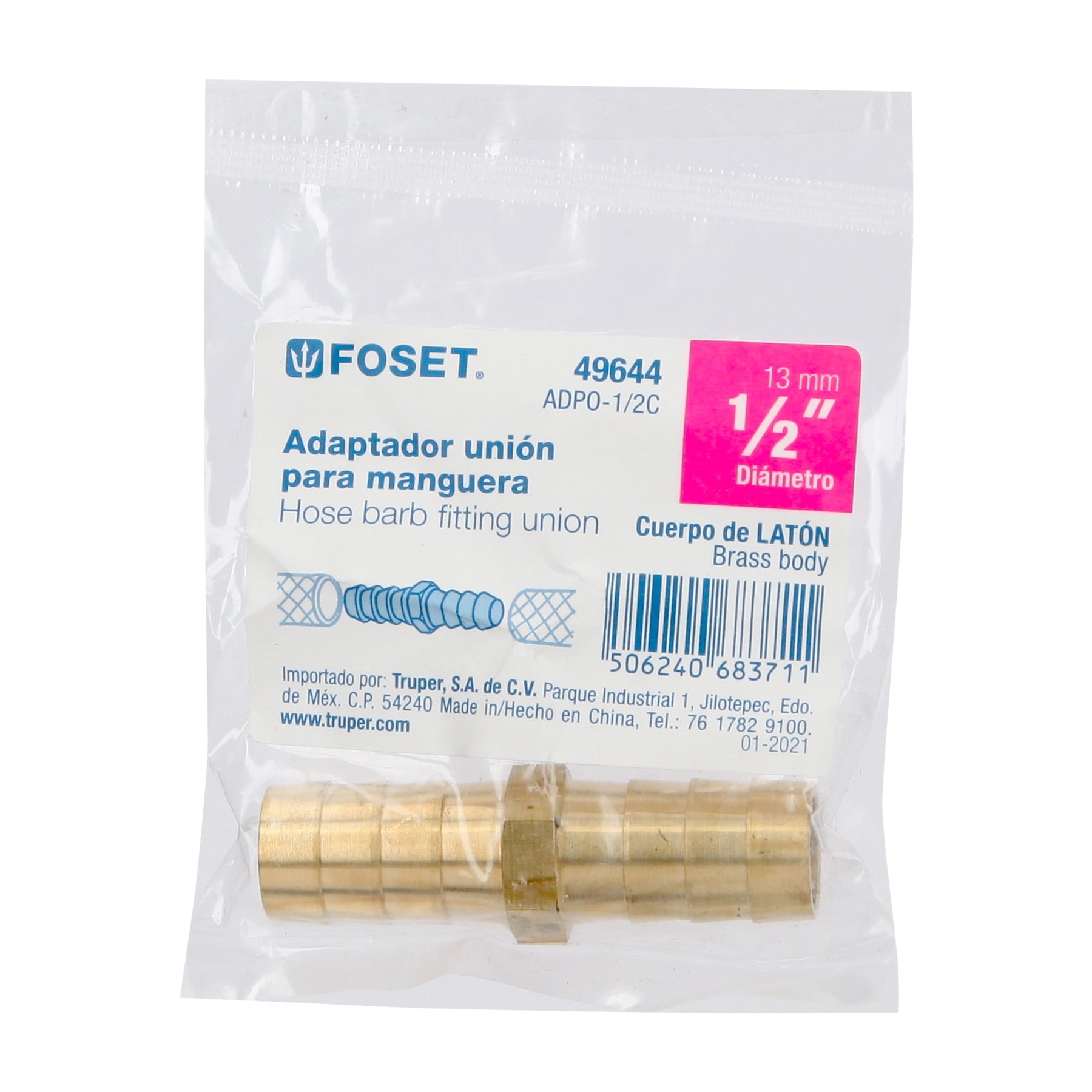 Cople inserción de latón 1/2" para poliducto negro, Foset