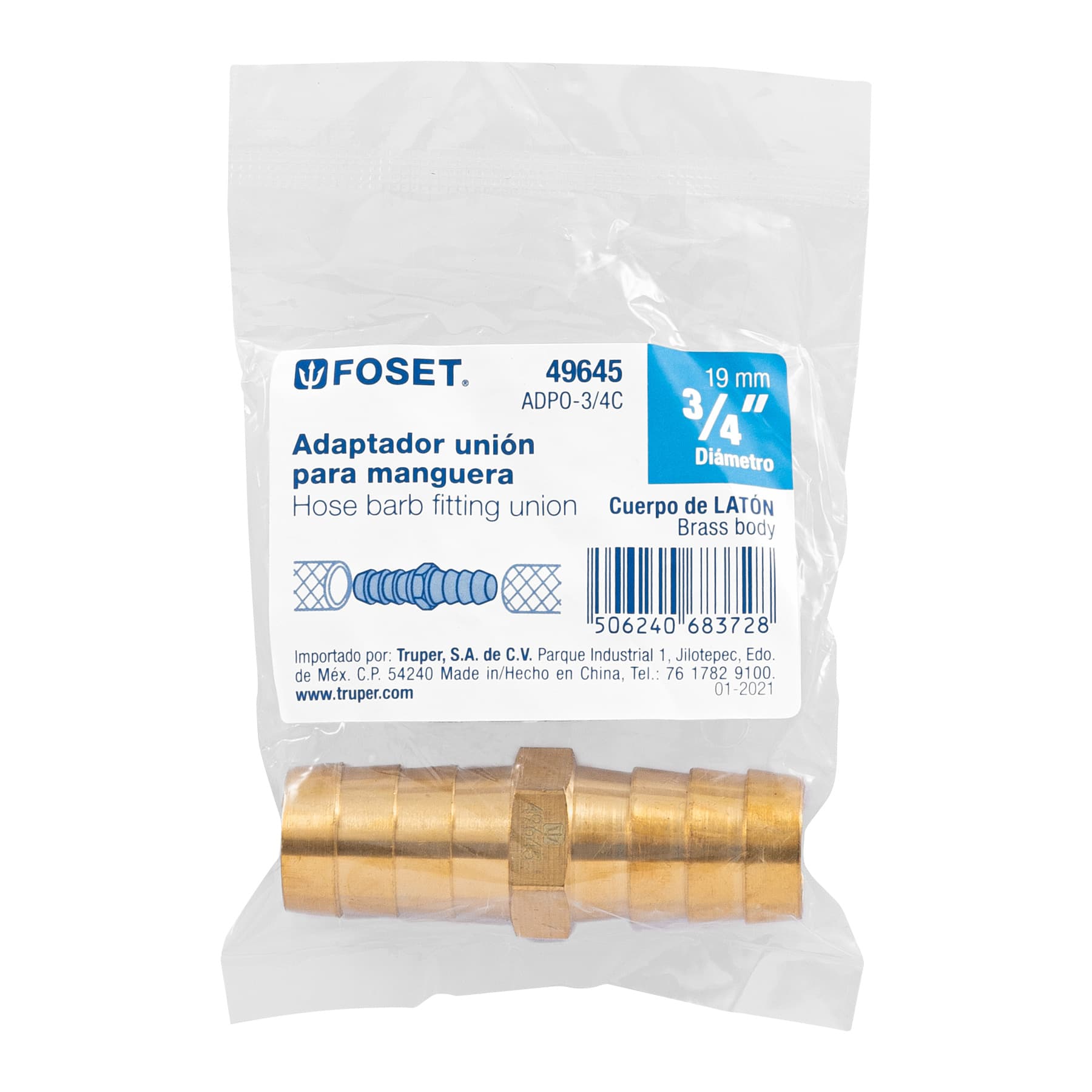 Cople inserción de latón 3/4" para poliducto negro, Foset