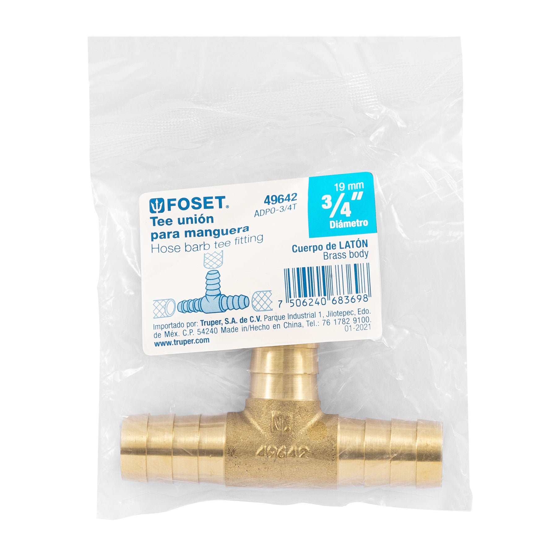 Tee inserción macho latón 3/4" para poliducto negro, Foset