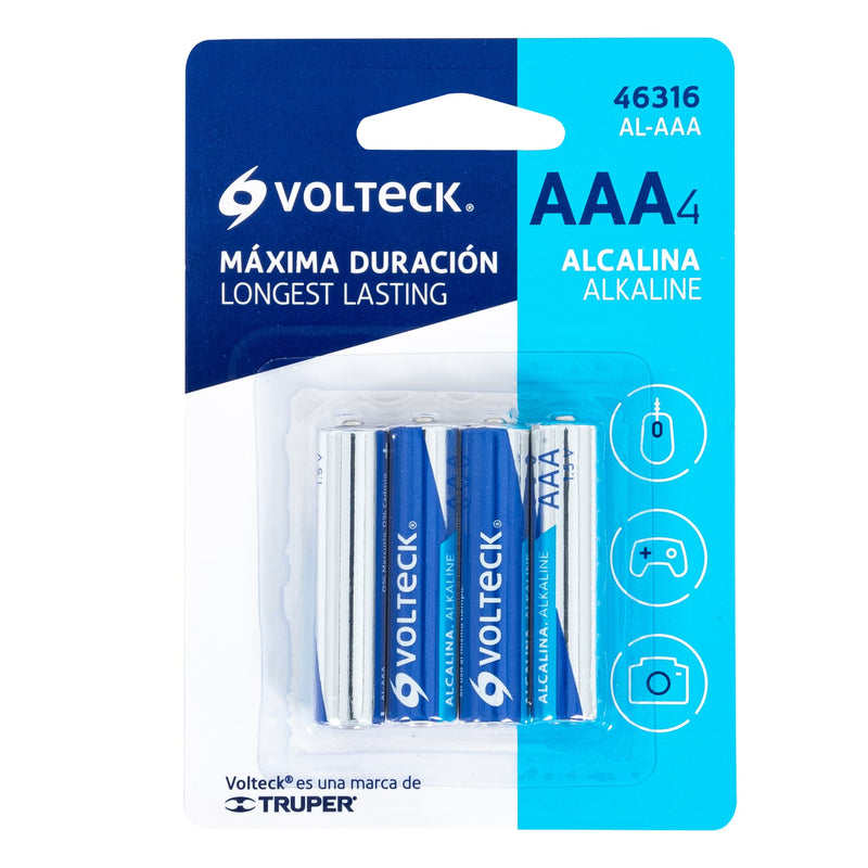 blíster con 4 pilas alcalinas tamaño AAA,  Volteck