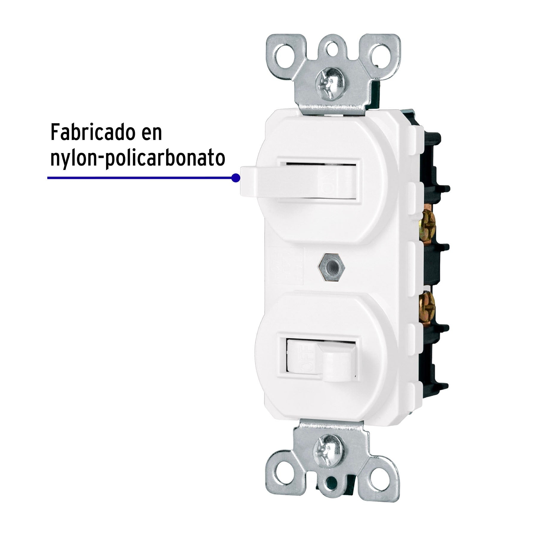 Interruptor dúplex de palanca, Standard, blanco, Volteck