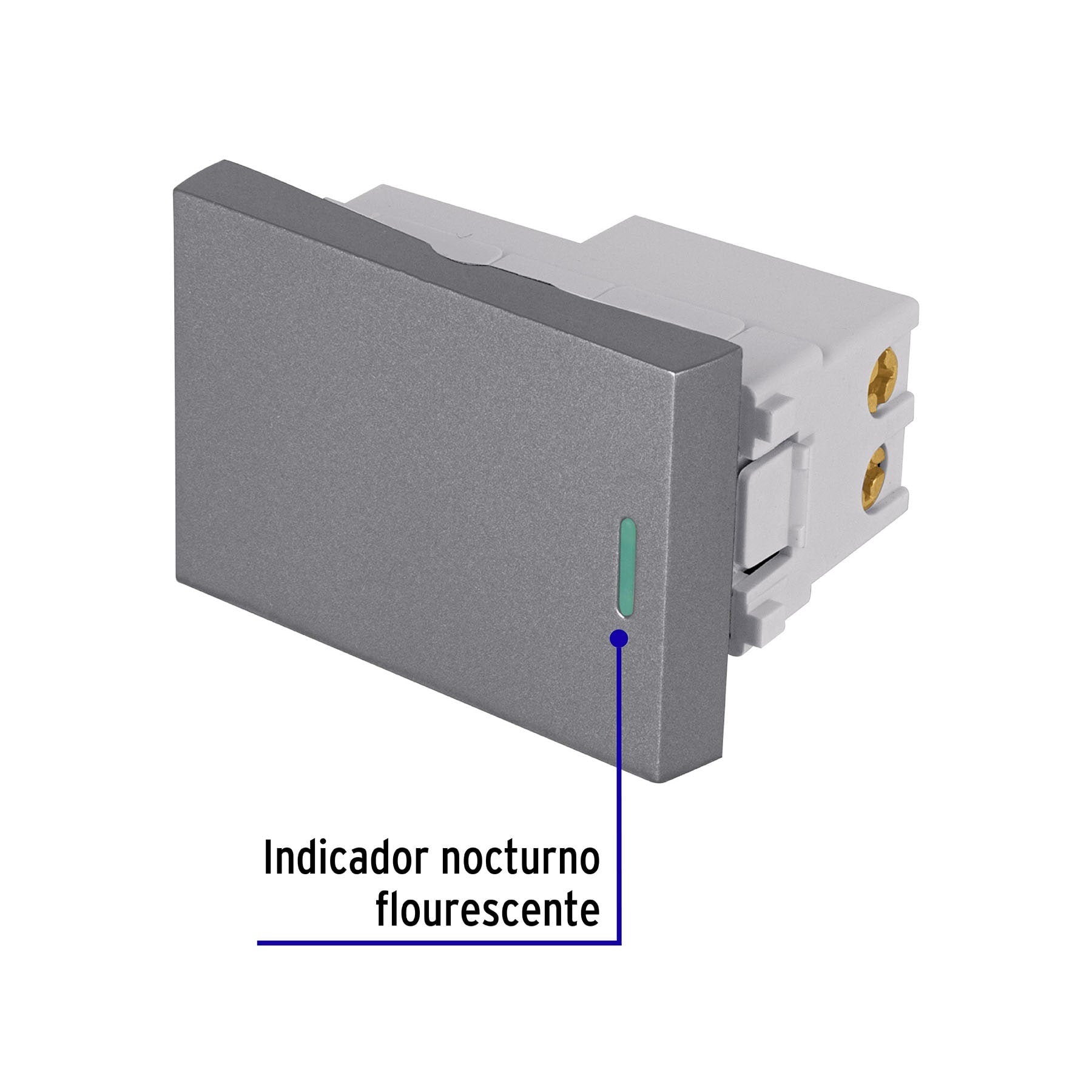 Interruptor 3 vías acero inox de 1.5 módeloulos, línea Lisboa