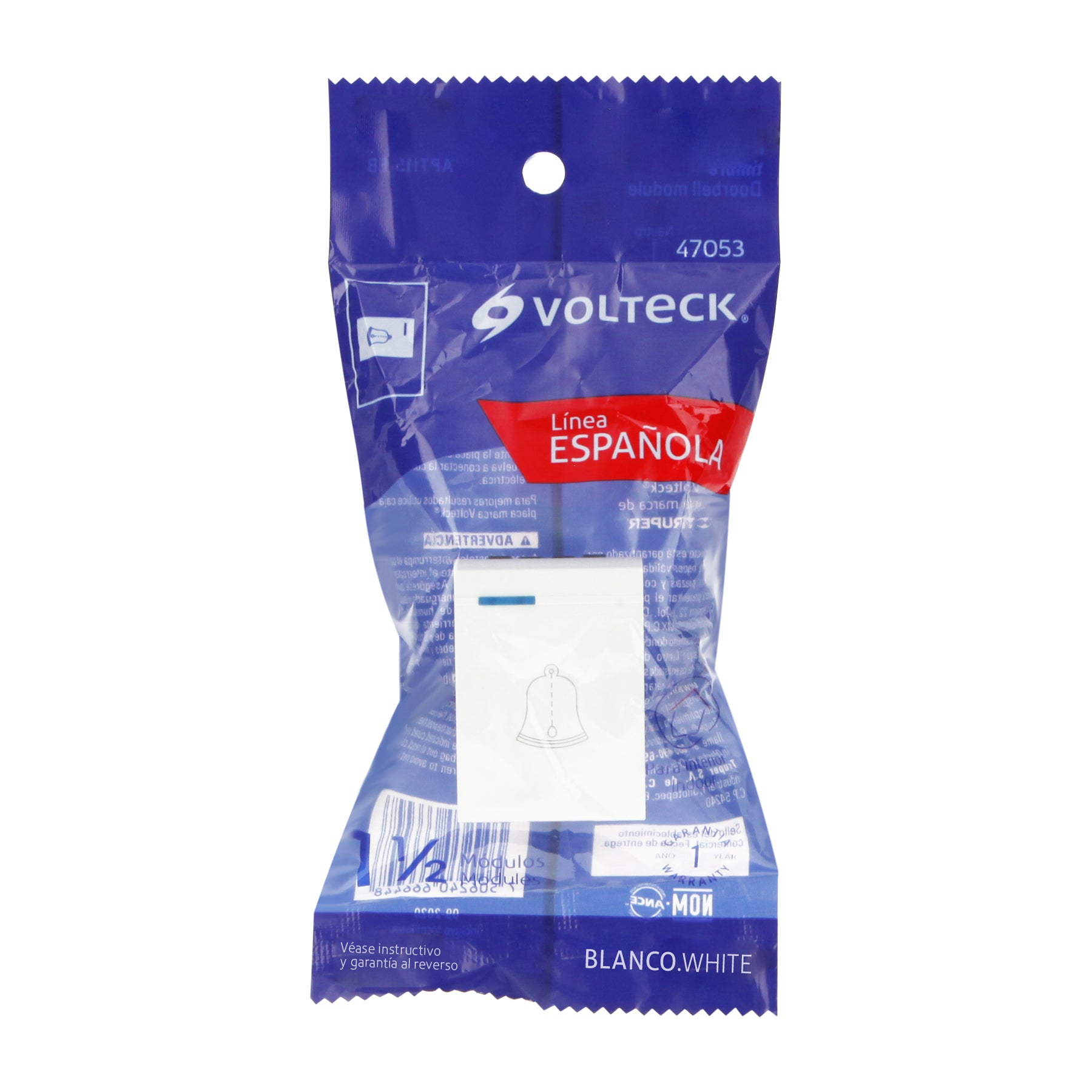 Interruptor para timbre, 1.5 módeloulos, línea Española, blanco