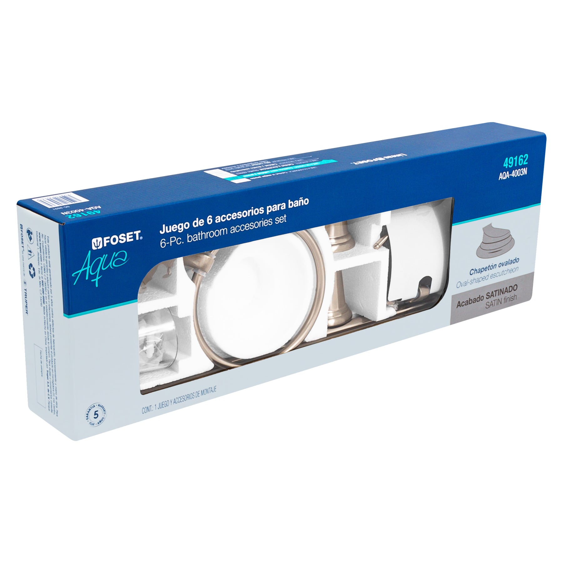 Juego de 6 accesorios para baño satín chapetón ovalado, Aqua