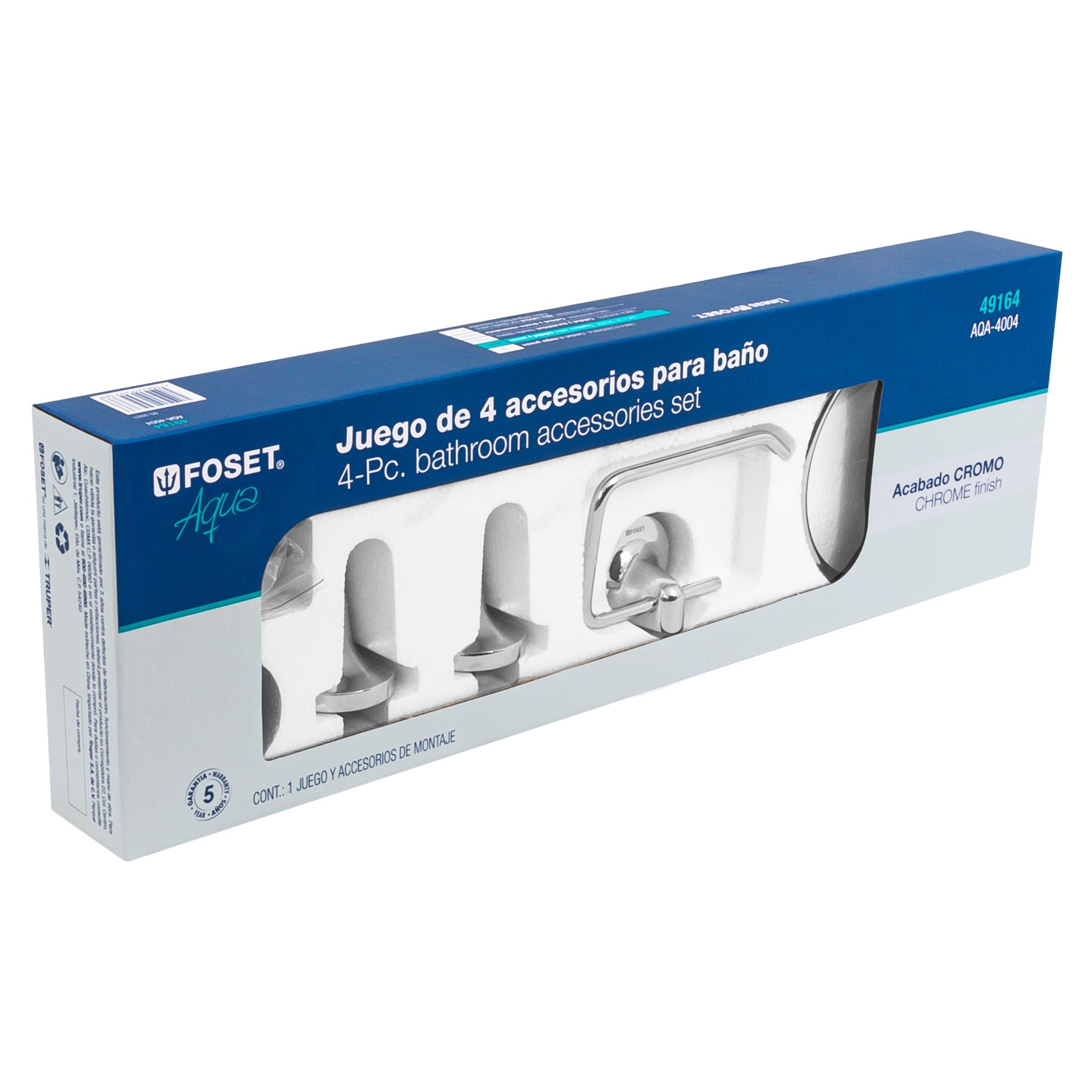 Juego de 4 accesorios para baño metálicos, Foset Aqua