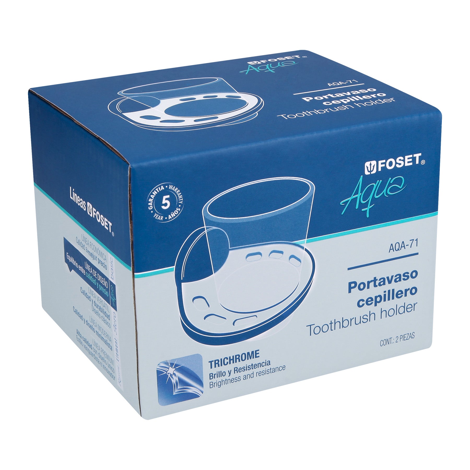 Portavaso cepillero metálico con vaso de vidrio, Foset Aqua