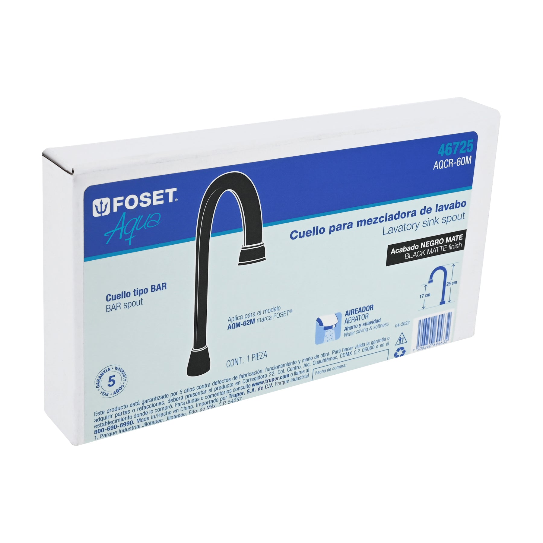 Cuello tipo bar para mezcladora de lavabo, negro mate, Aqua