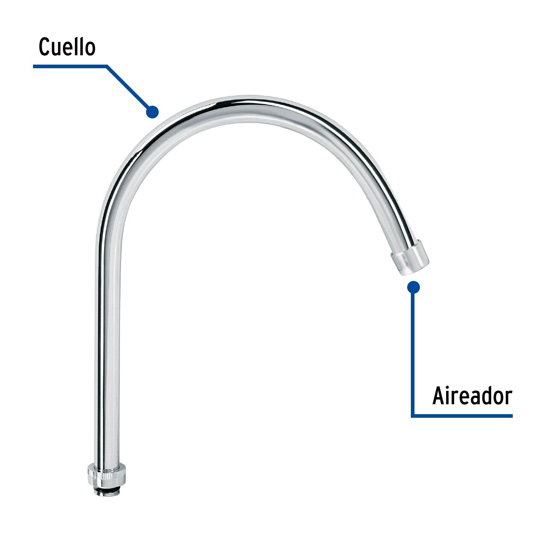 Cuello curvo para mezcladora de fregadero, cromo, Aqua