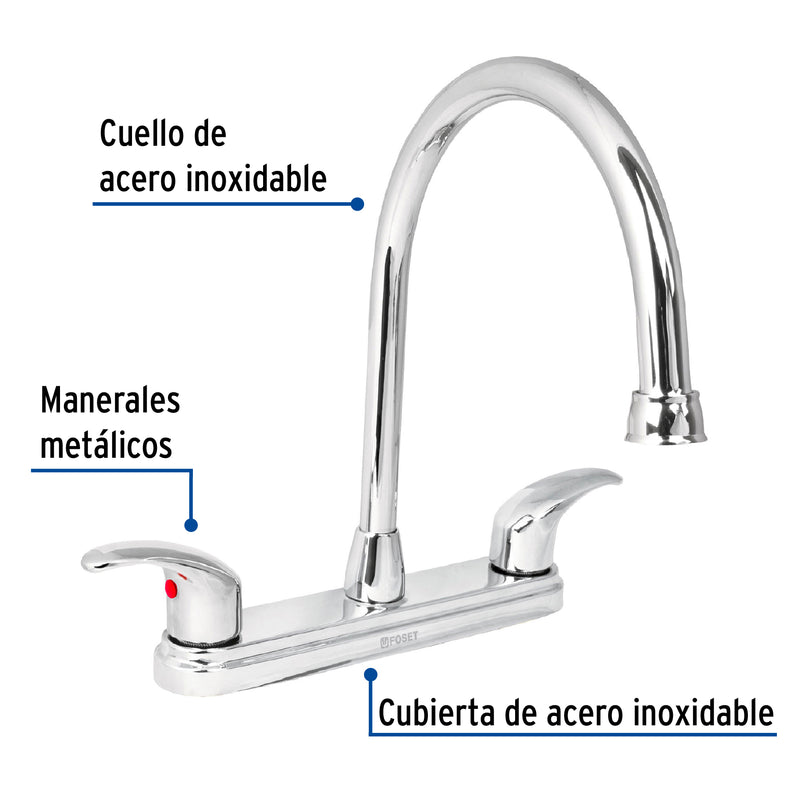 Mezcladora cromo 8" para fregadero,  manerales palanca,  Aqua