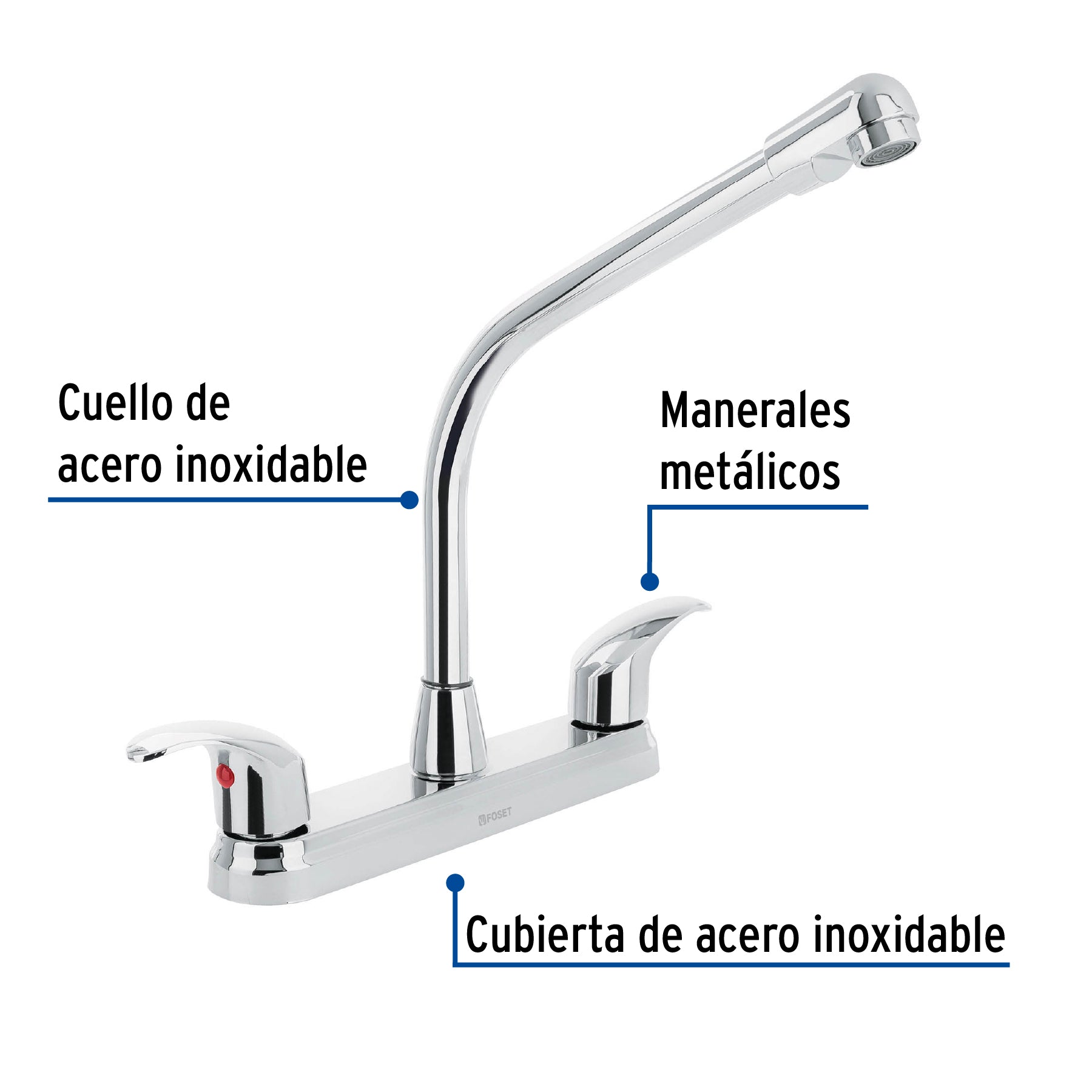 Mezcladora fregadero 8" cromo, cuello cobra, palanca, AQUA