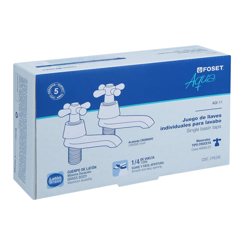 Juego de 2 llaves individuales para lavabo,  cruceta,  Aqua