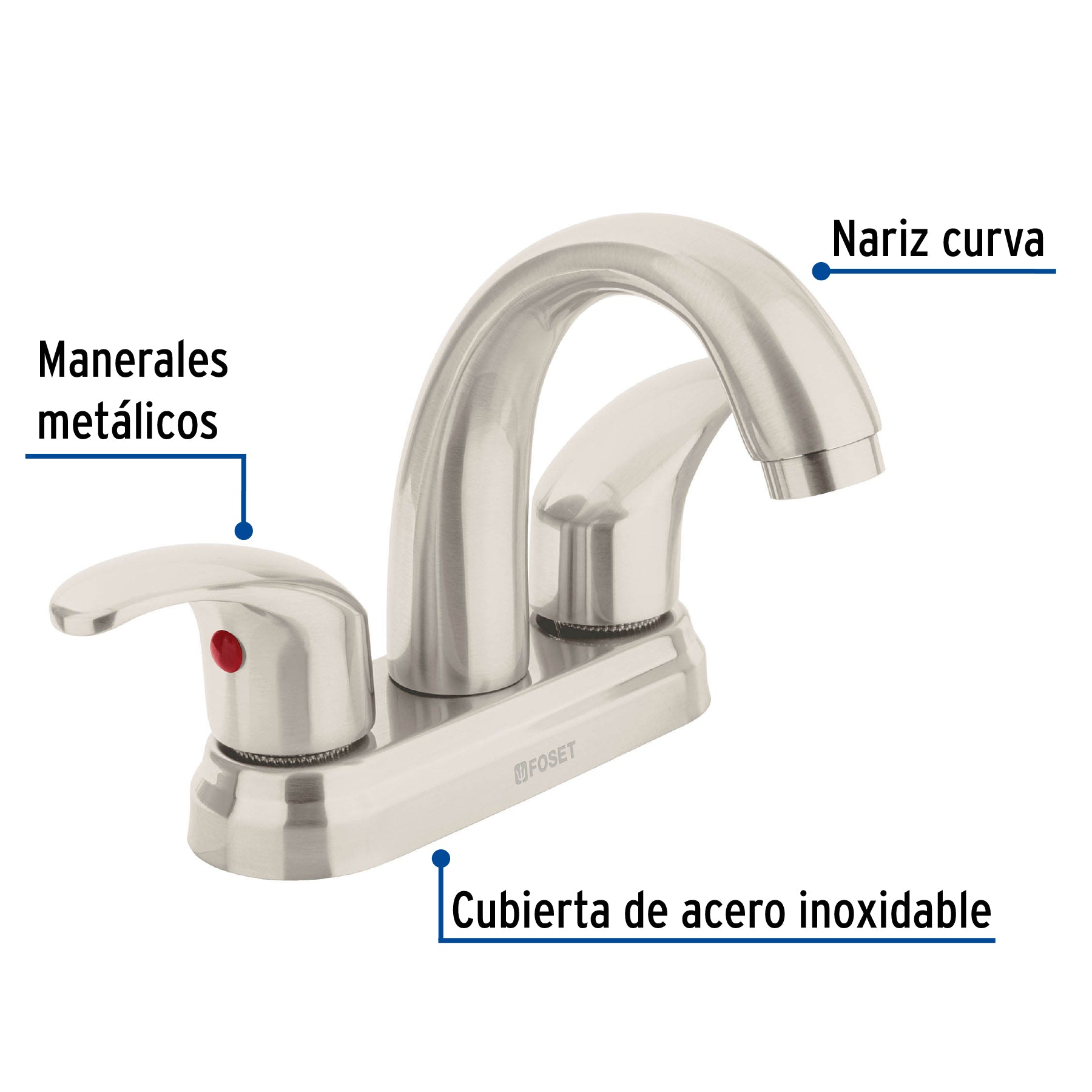 Mezcladora lavabo 4" satín, nariz curva, palanca, AQUA