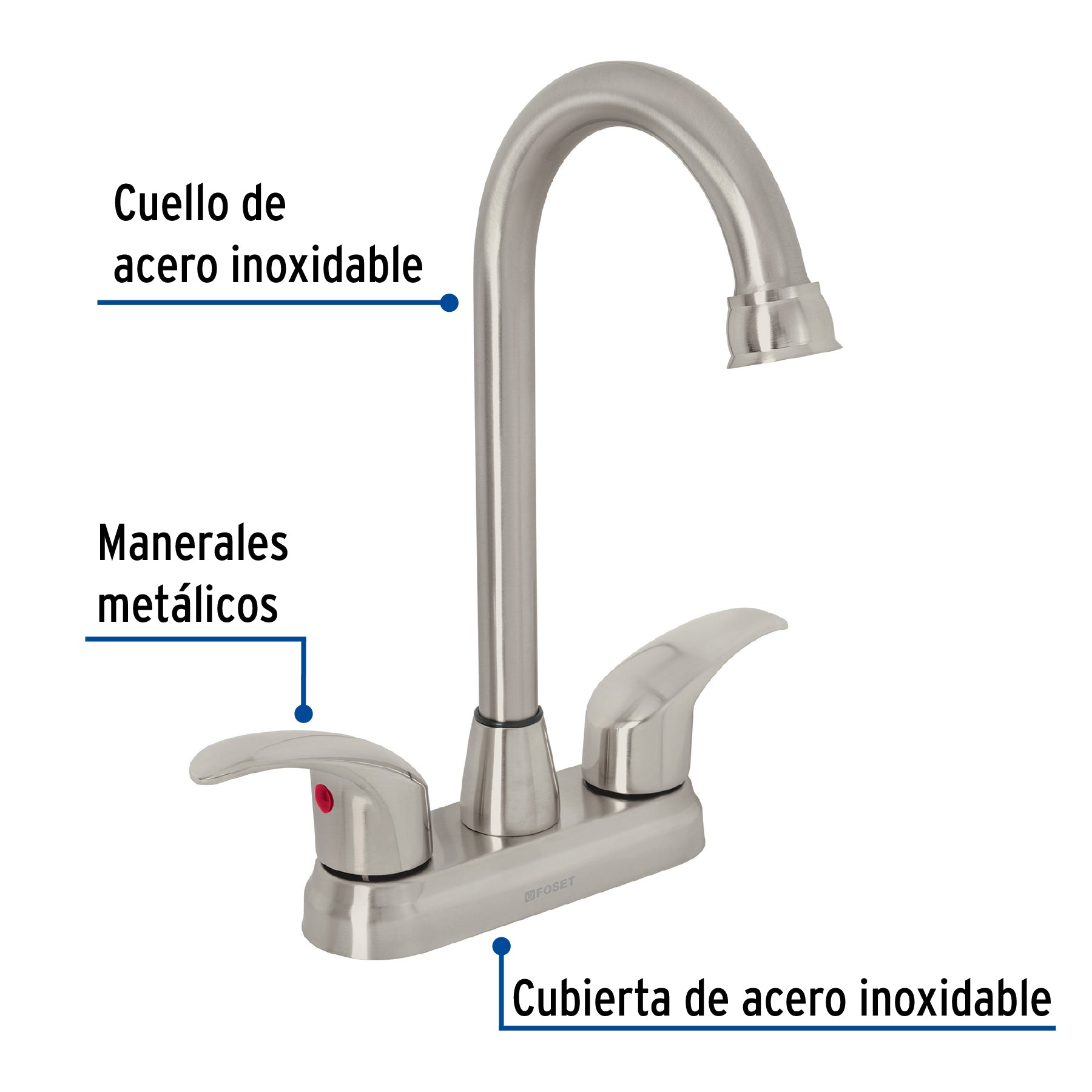 Mezcladora lavabo 4" satín, tipo bar, palanca, AQUA