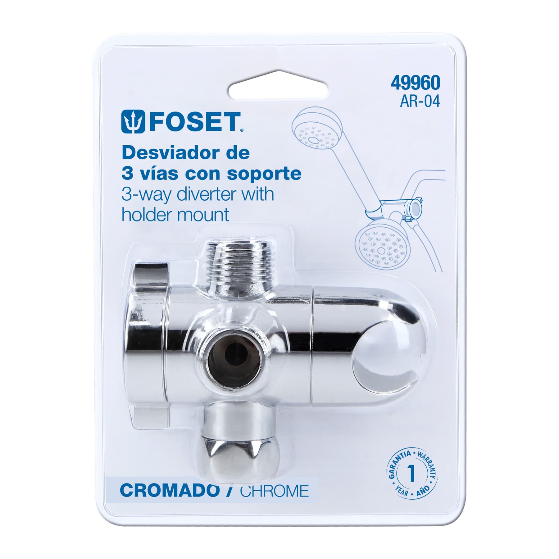 Desviador de 3 vías para brazo con soporte, cromo, Riviera