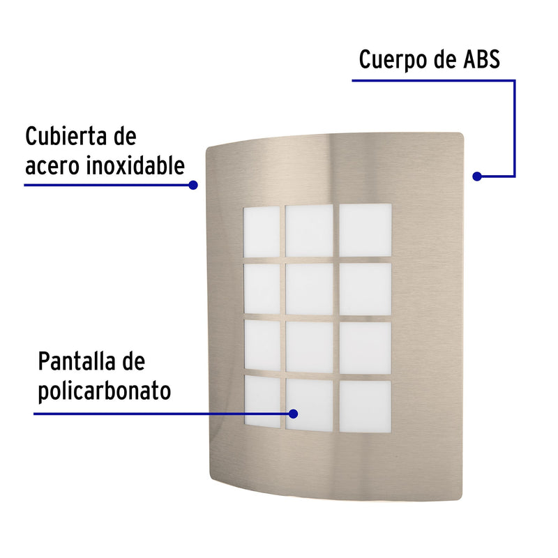 Arbotante decorativo cuerpo acero inox,  Lámpara no incluida
