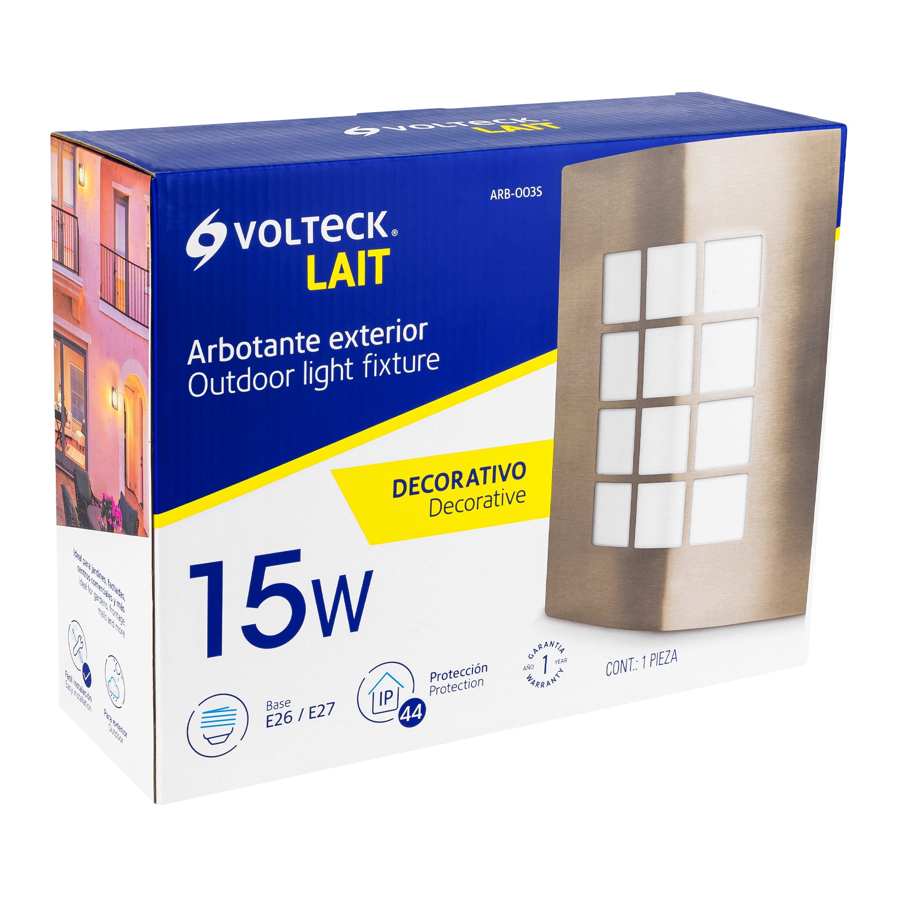 Arbotante decorativo cuerpo acero inoxidable lámpara no incluida