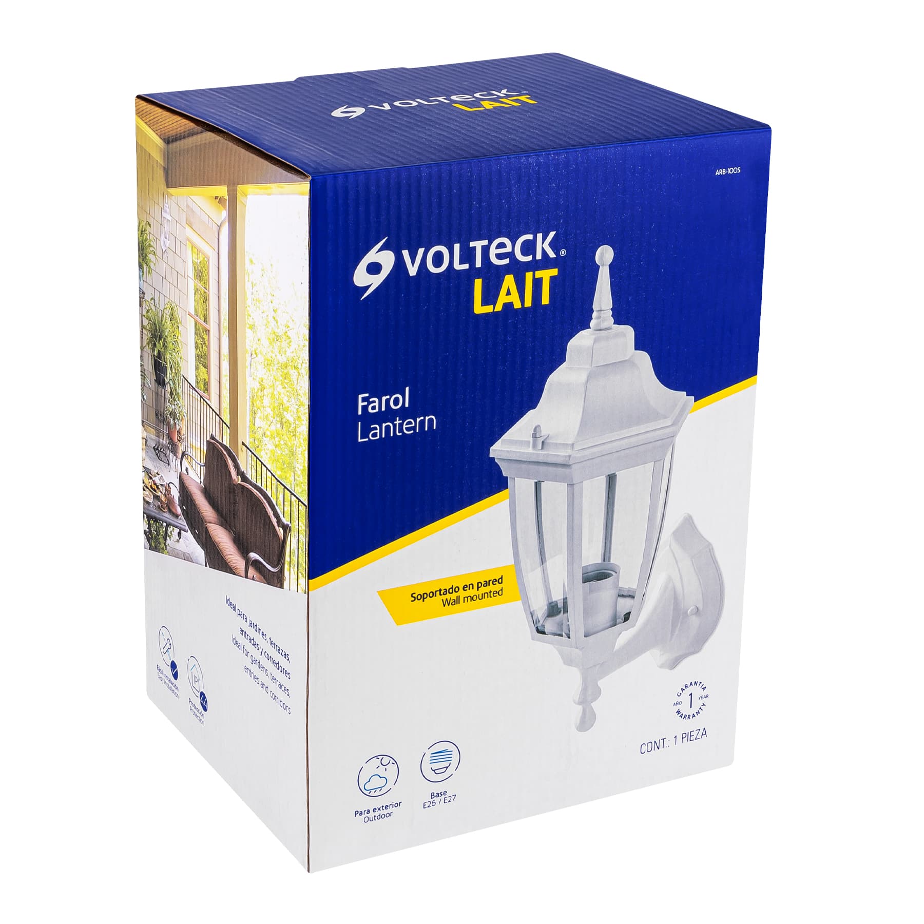 Arbotante tipo farol tradicional soportado para exterior blanco