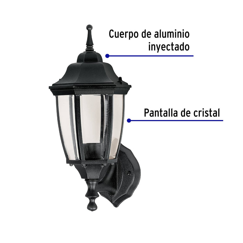 Arbotante tipo farol soportado negro,  Lámpara no incluida