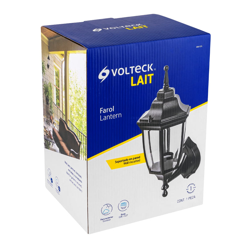 Arbotante tipo farol soportado negro,  Lámpara no incluida