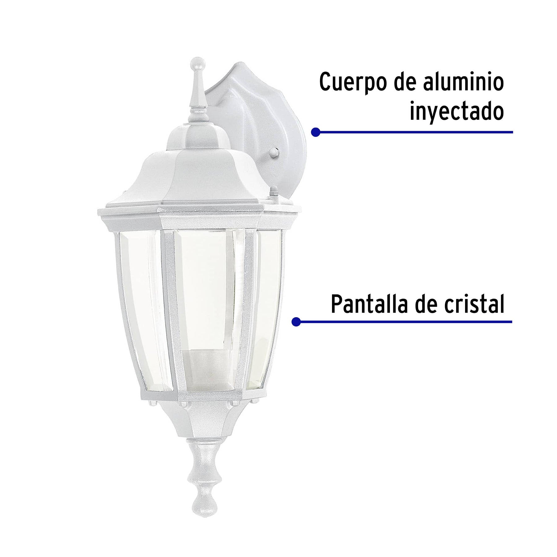 Arbotante tipo farol tradicional suspendido para exterior, bco.