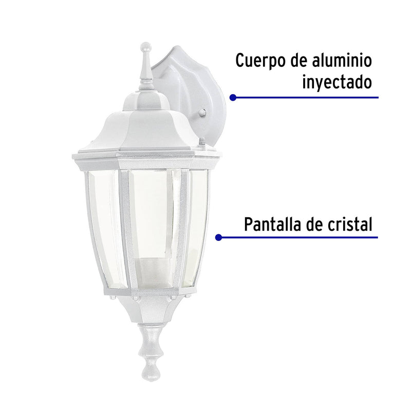 Arbotante tipo farol suspendido blanco,  Lámpara no incluida