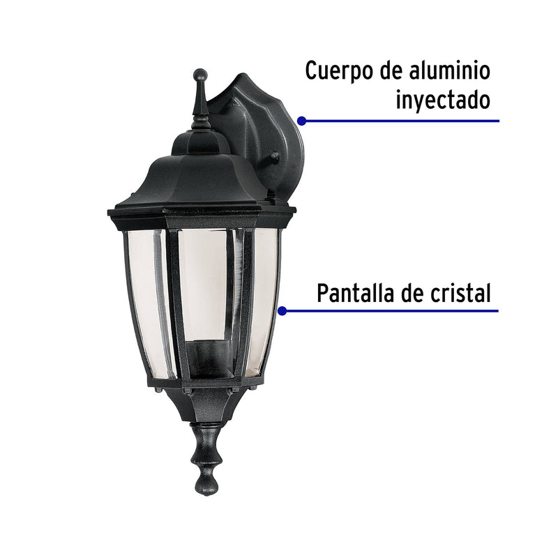 Arbotante tipo farol suspendido negro,  Lámpara no incluida