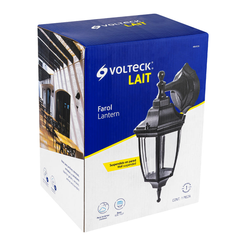Arbotante tipo farol suspendido negro,  Lámpara no incluida