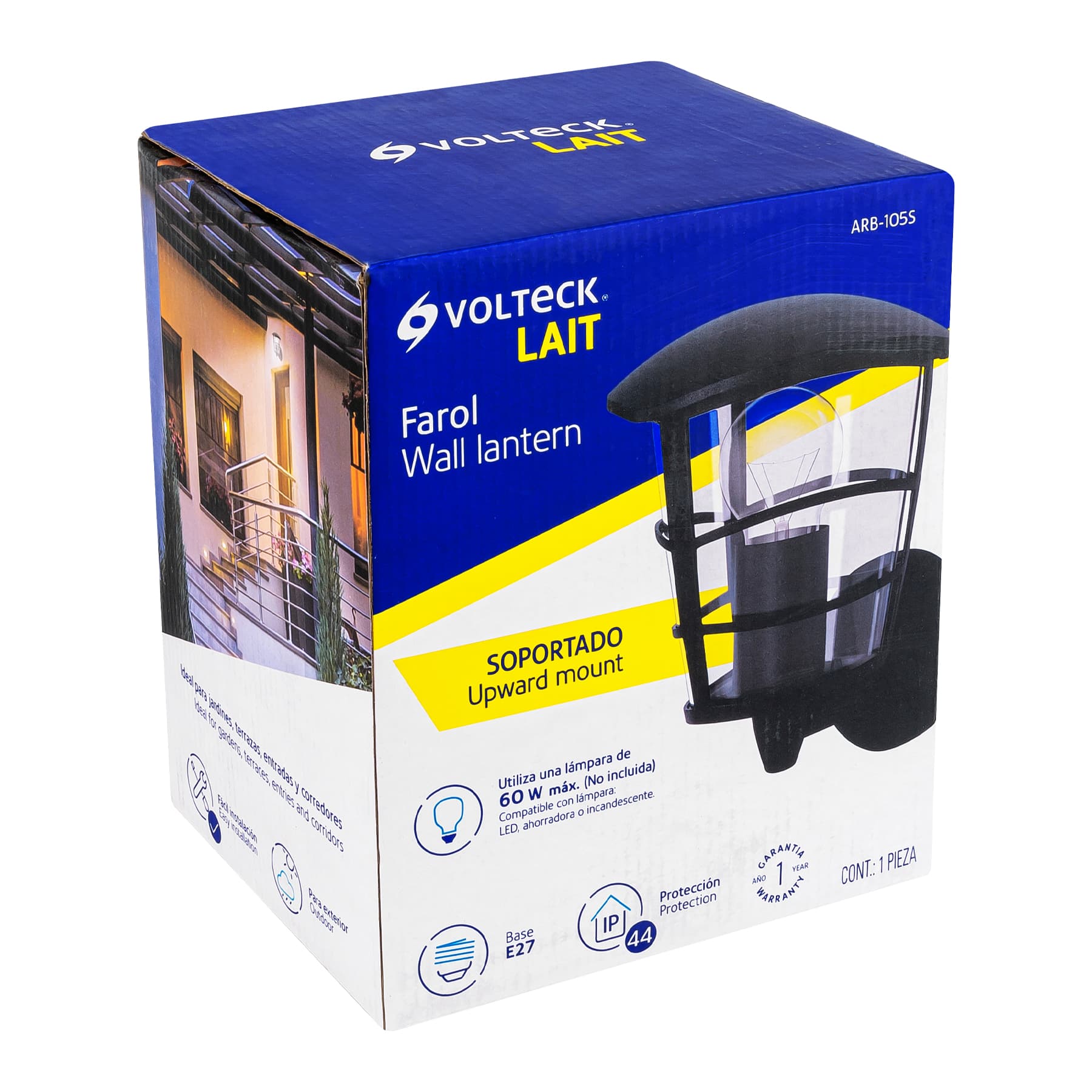 Arbotante tipo farol moderno soportado para exteriores, negro